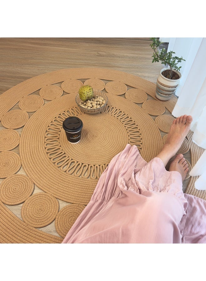 LAZY H CORNER Bohemian Round Rugs Hand Woven - Linen Natural Fiber Flower Shaped Circle Rugs for Bedroom & Living Room, Non-Slip & Washable Bath Mats, Home Decor For Family 100cm/120cm - Image 3